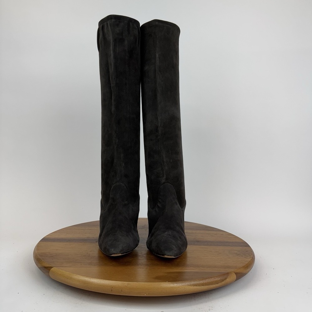 Womens Manolo Blahnik Pamfilo Stretch Gray Suede Pull‎ On Stiletto Boots Size 40 - Picture 3 of 11